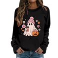 thumbnail image 3 of Xingjin Women's Halloween Sweatshirt Cute Ghost Pumpkin Graphic Crewneck Long Sleeve Pullover Casual Fall Top Soft Loose Fit Halloween Clothes for Women, 3 of 6