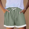 thumbnail image 4 of Women's Lace Trim Shorts, High Waisted Linen Look Casual Shorts with Drawstring and Pockets, Summer Beach Vacation Resort Outdoor Daily Wear Loose Fit Flowy Bottoms Army Green L, 4 of 7
