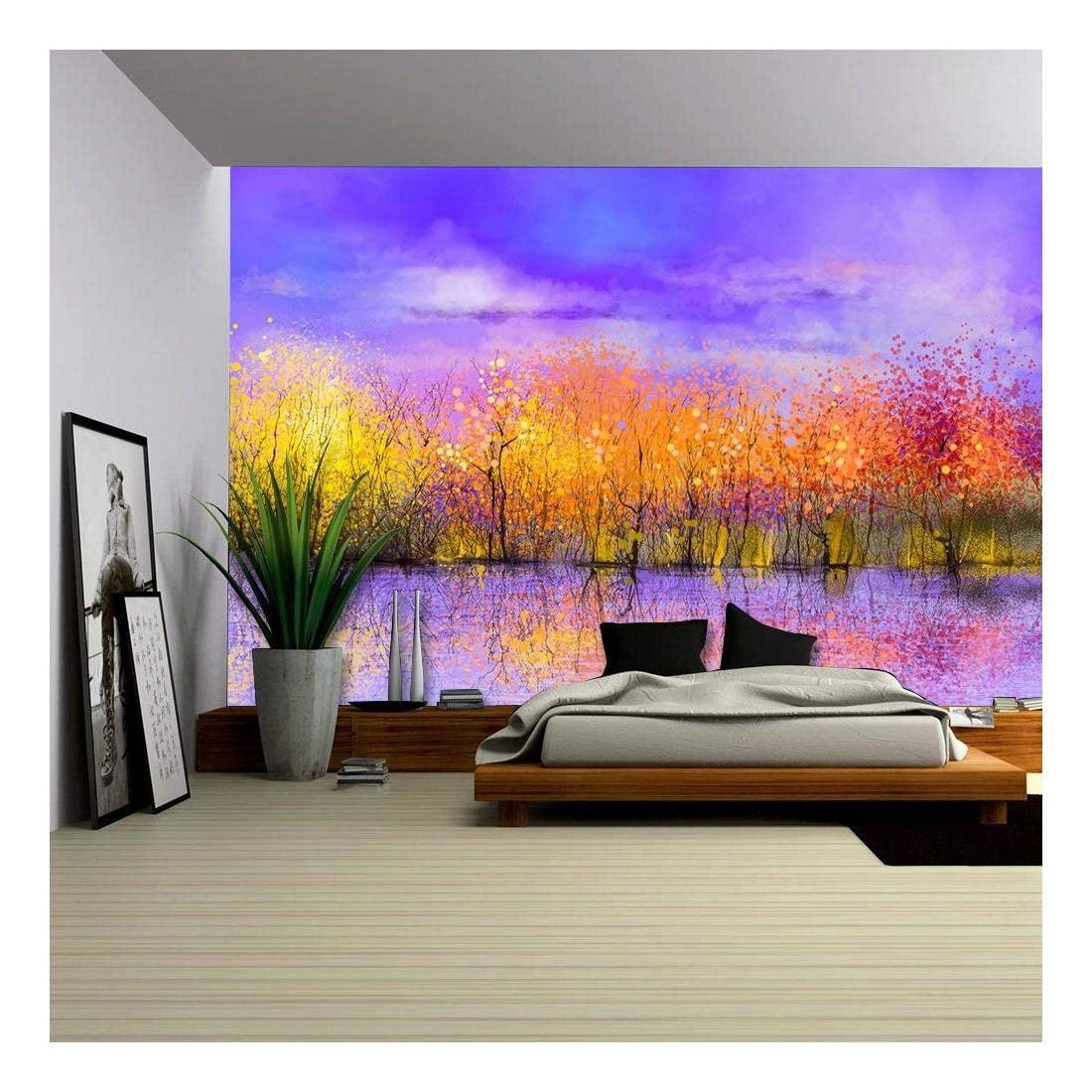 wall26 Oil Painting Landscape Colorful Autumn Trees. Semi Abstract