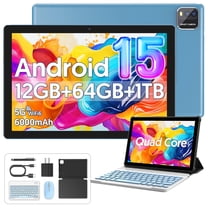 10.1 Inch Android 15 Tablet, 12GB 64GB, 1TB TF Expansion, Quad-Core,6000mAh Battery,5G WiFi6, 2MP 8MP Camera,1280x800 IPS, 2 in1 Tablets with Keyboard,Case, Mouse, Stylus