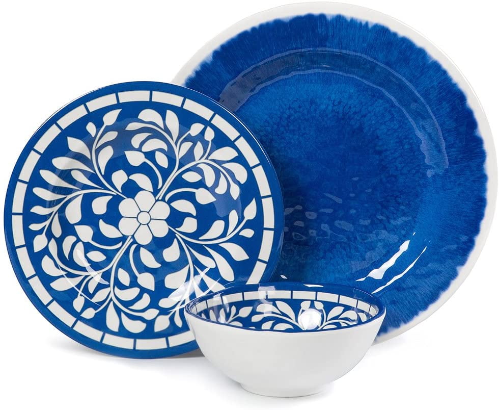 Indoor and Outdoor Use Melamine Plates and Bowls Set Dinnerware Set for 4 Dishwasher Safe Unbreakable 