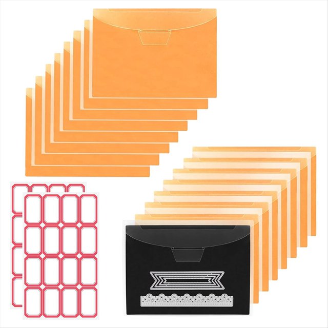 Bolsa Almacenamiento Sellos y Troqueles 16 Piezas y Hoja Magnética: Juego Almacenamiento Troqueles para Corte,Álbumes Recortes y Almacenamiento Troqueles Artesanales,Color Naranja