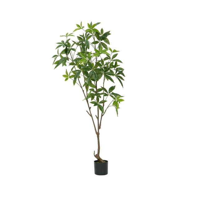 Artificial Tree, Faux Plants Indoor Outdoor, Tall Faux Plants In Pot, Artificial Plants With Lifelike Foliage Faux Pachira Aquatica Tree For Home Office Decor