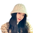 thumbnail image 3 of Opolski Women Knitted Bucket Hat Twist Pattern Solid Color Short Brim Dome Sun Autumn Winter Knitted Hat Skullies Hat Streetwear Beige, 3 of 7