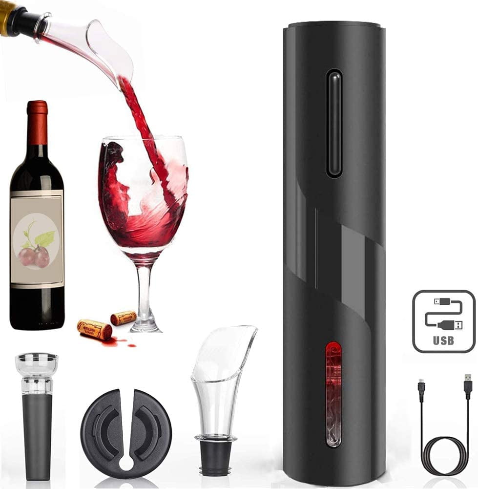 Wine Opener 4 batteries Automatic Wine Corkscrew With Aluminum Foil Cutter+Vacuum Stopper+Wine Pourer Party Black no Floating Cork in the Bottle Wine Bottle Opener,Household Wine Opener 