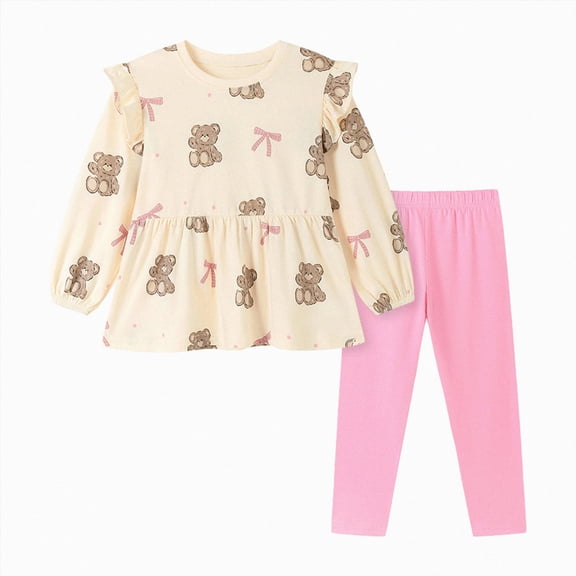 yboeqw 2-7T Girls Fall Outfit Set Crewneck Ruffle Long Sleeve Top Legging Pant Clothes for Casual Outwear,Size 3 Years
