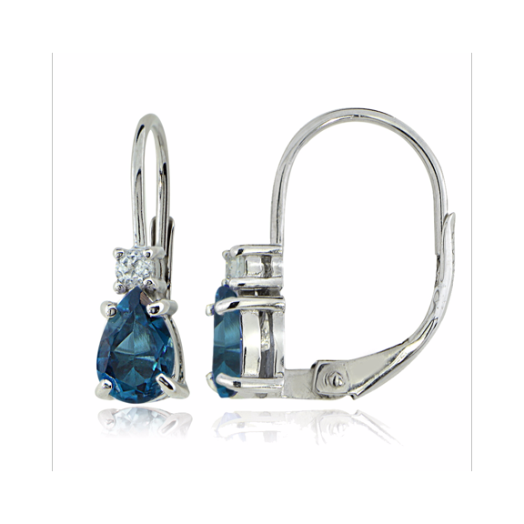 Sterling Silver 1.1ct London Blue & White Topaz Teardrop Leverback Earrings
