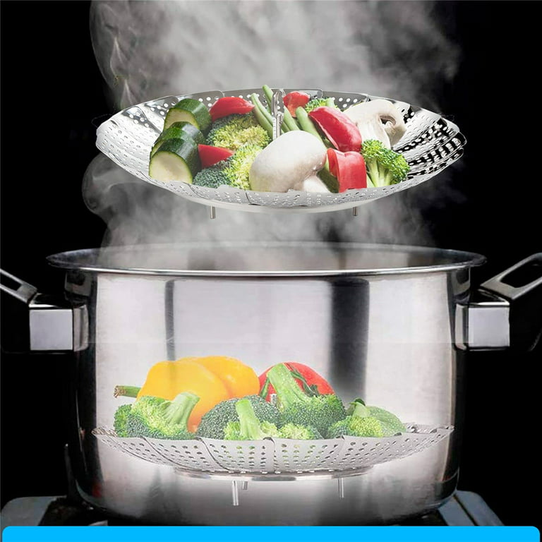 Steamer Basket, Vegetable Steamer for Cooking, Insert Pot Steamer Basket, Veggie Food Steamer, Stainless Steel Steaming Basket, Folding Expandable 
