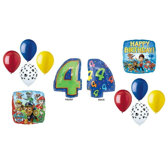 PAW PATROL Chase Dog 4th #4 11 Piece Birthday Party Mylar Latex Balloons Bouquet Set