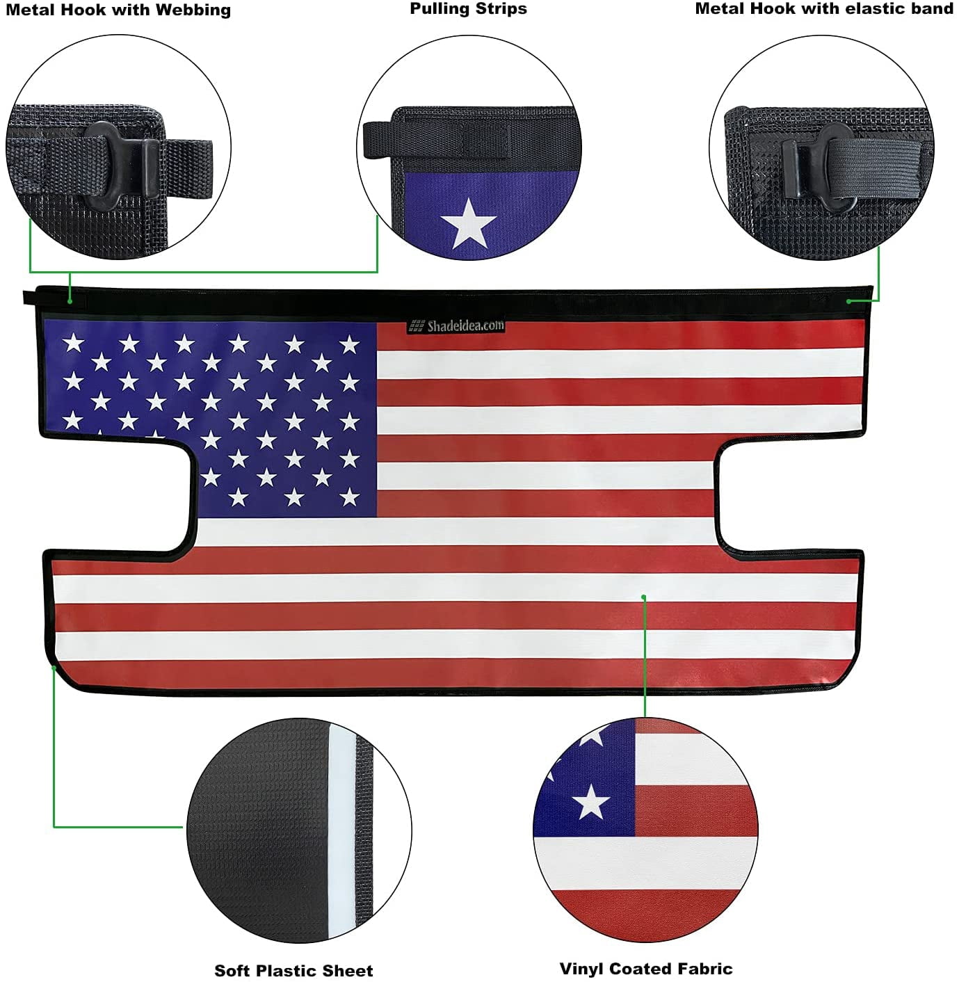 Shadeidea Jeep Wrangler Cargo Cover JL 4 Door Tonneau Cover JLU (2018-Current) Rear Trunk Vinyl Tailgate Cover for Rubicon Sahara Sport S ( America Flag ) - 3 Years Warranty