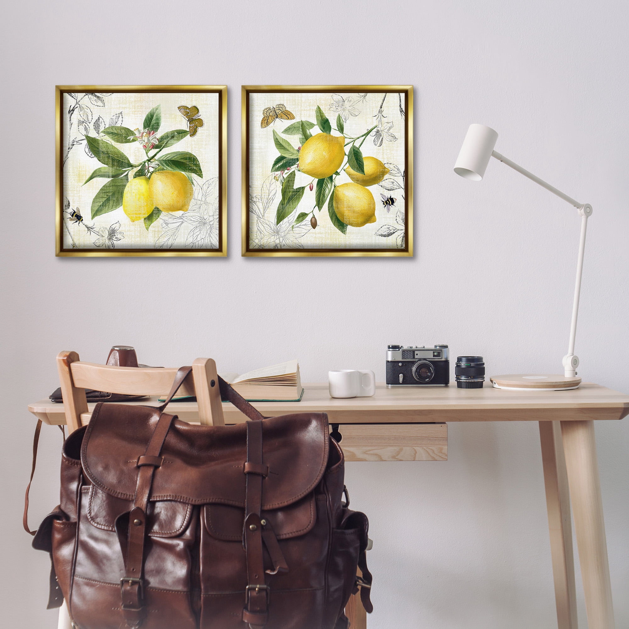 Stupell Industries Distressed Country Lemons Food & Beverage Painting Gold Floater Framed Canvas Art Print Wall Art, 18 x 18, Set of 2