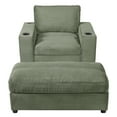 thumbnail image 6 of Chaise Lounge Chair, Oversized Sofa Bed with Storage Ottoman and Built-in USB Charging Port, Corduroy Upholstered Sleeper with Dual Cup Holders and Deep Seat, Reading Couch, Green, 6 of 6