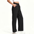 thumbnail image 5 of Sevevn Big Girls Wide Leg Dress Pants Casual High Waist Straight Trousers Button Work School Uniform Pants Loose Fit Back to School Business Casual Slacks Black 7 Years, 5 of 7