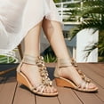 thumbnail image 6 of Ecetana Wedge Sandals for Women Floral Embellished Open-Toe Dressy Sandals with Zipper Summer Heeled Sandals, 6 of 6