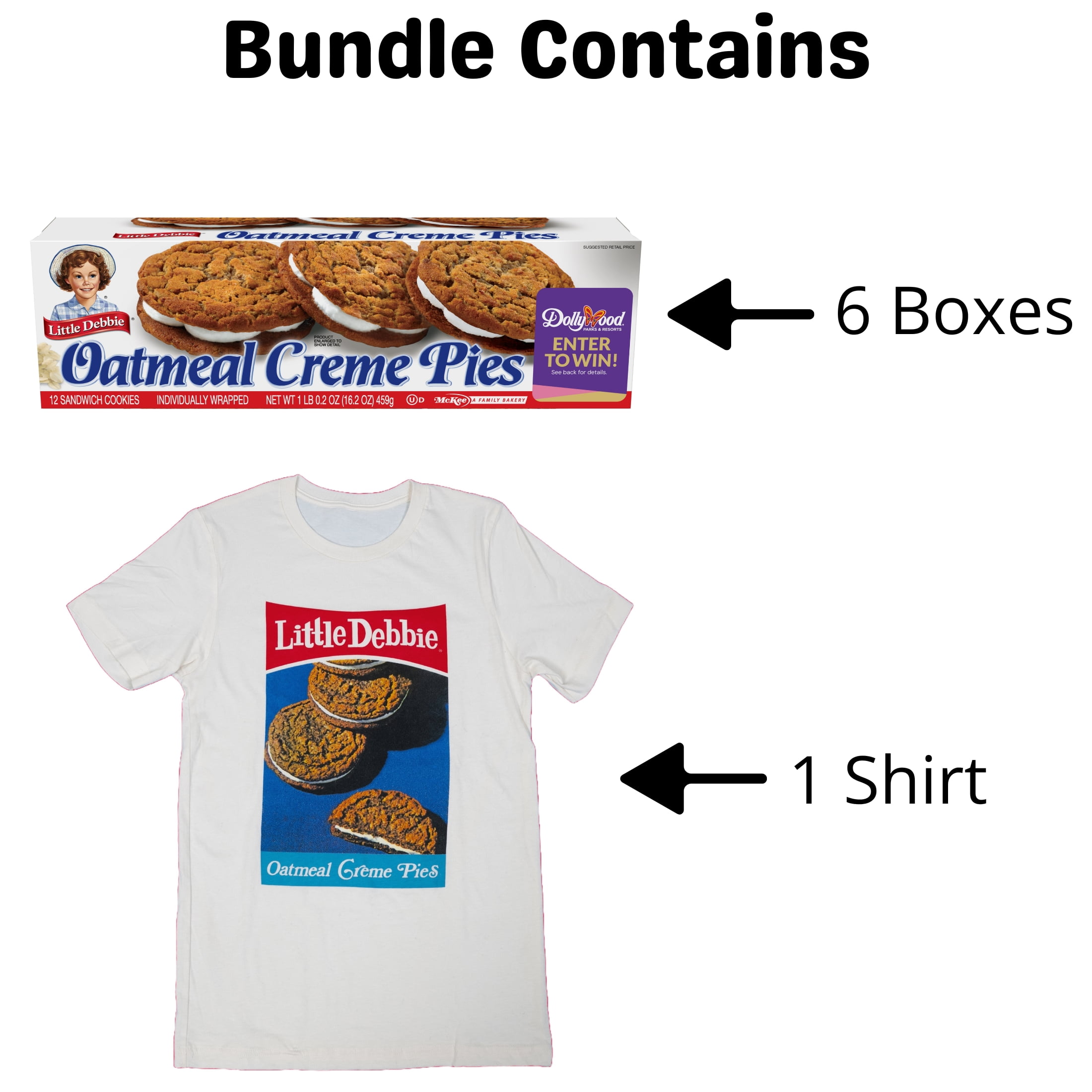 Little Debbie Oatmeal Crème Pie Bundle, 6 Boxes of Oatmeal Crème Pies and 1 Short Sleeve T-Shirt, Adult Sizes S-3XL