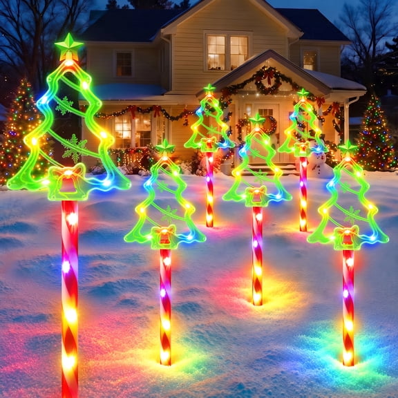Gorntack Christmas Tree Candy Stake Lights Solar Powered Outdoor Waterproof LED 10 Modes Colorful 6 Pack 16.7 FT