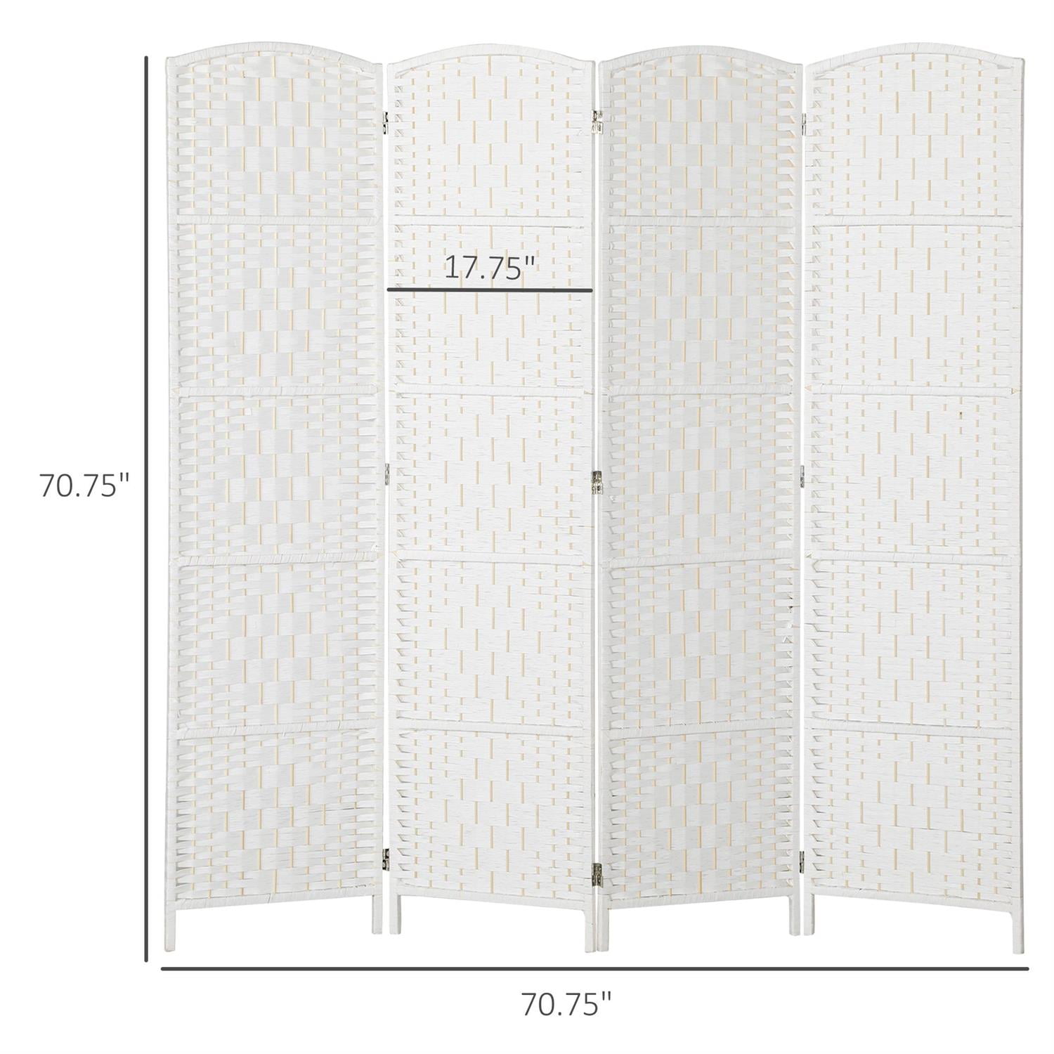 Demi Bonn 4-Panel Room Divider, 6FT Tall Portable Privacy Screen Weave Partition, Folding Wall Divider for Bedroom Spaces, White