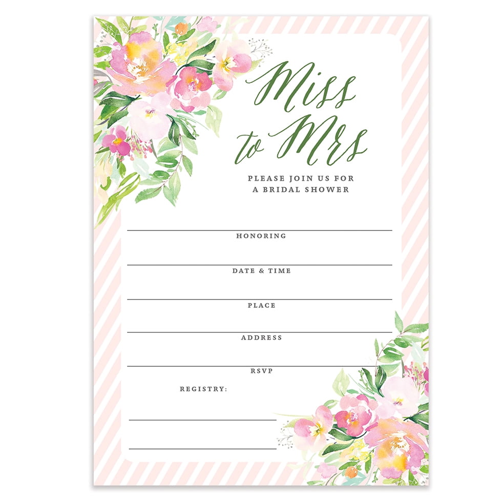 Bridal Shower Miss to Mrs Pretty Floral Fill In Blank Invitations with ...
