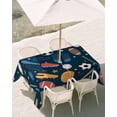 thumbnail image 3 of 52x70 Inch Outdoor Tablecloth with Umbrella Hole Zipper Rectangle Sports Theme Rectangular Tablecloths Outside Waterproof Cartoon Soccer Baseball Basketball Star Blue Patio Table Cover for Picnic, 3 of 8