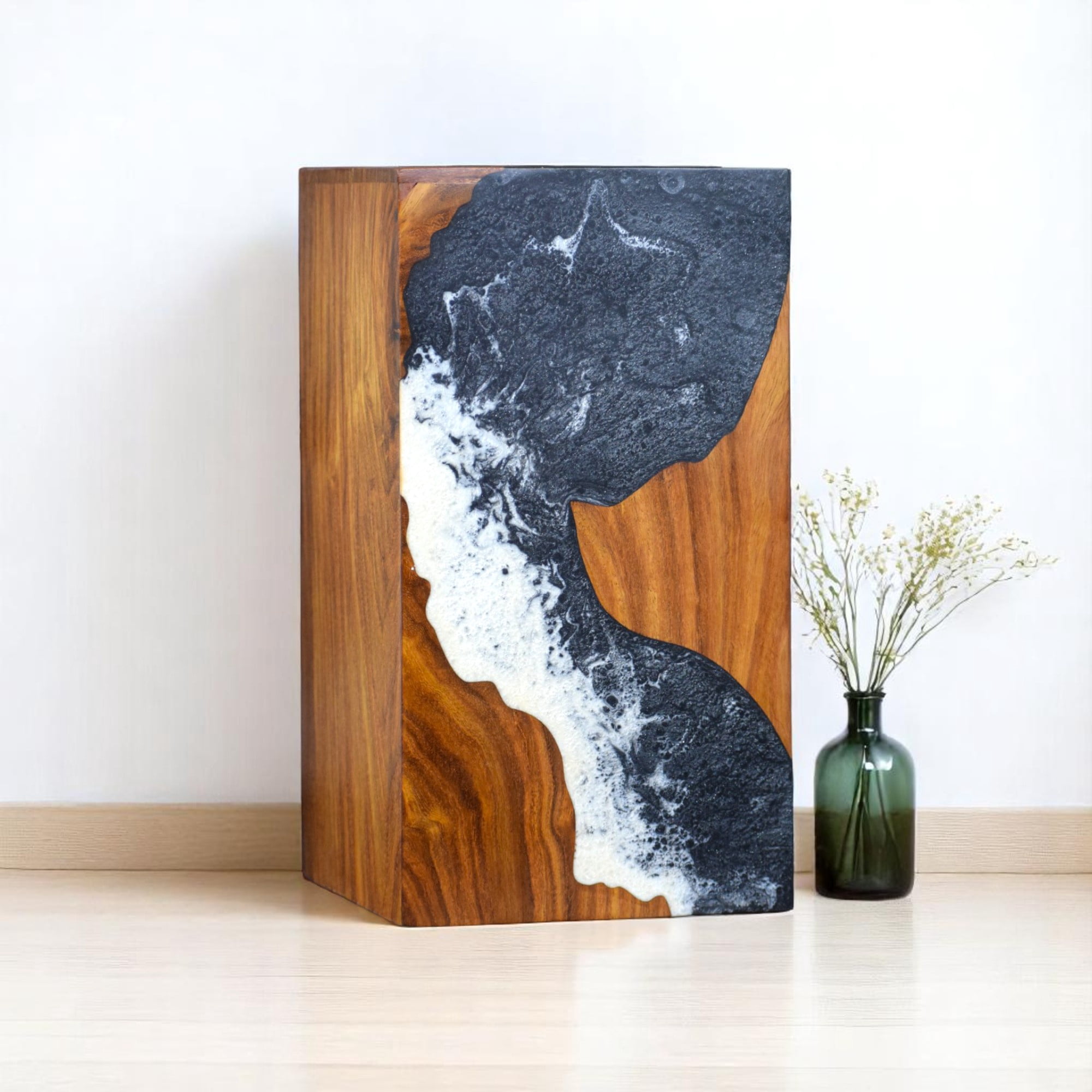 Wooden Urns for Human Ashes Adult Male, Female – Decorative Urn Box for Pet Ashes - Ocean Wooden Resin Urns for Burial & Home Memorial - Personalized Cremation Urn