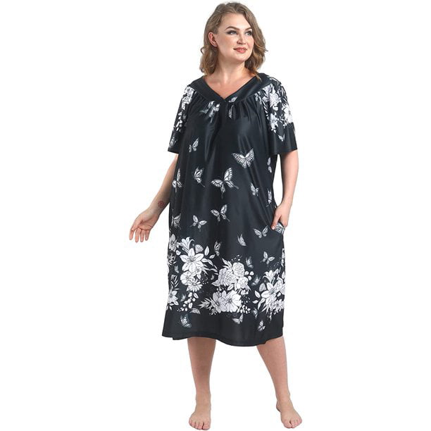 FEREMO Plus Size Nightgowns Womens House Dress With Pockets Short Sleeve  Moomoo Nightgown Lounge Dresses for Women 1X-4X 