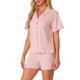 thumbnail image 4 of Conjunto de pijamas para mujeres INSPIRE CHIC 100% algodón, con botones, cuello de muesca, ropa de dormir de manga corta, traje de 2 piezas con bolsillos, S, rosa, 4 of 6