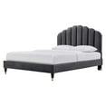 thumbnail image 1 of Platform Bed Frame, Queen Size, Charcoal Grey Gray, Velvet, Modern Contemporary, Bedroom Master Guest Suite Room, 1 of 7