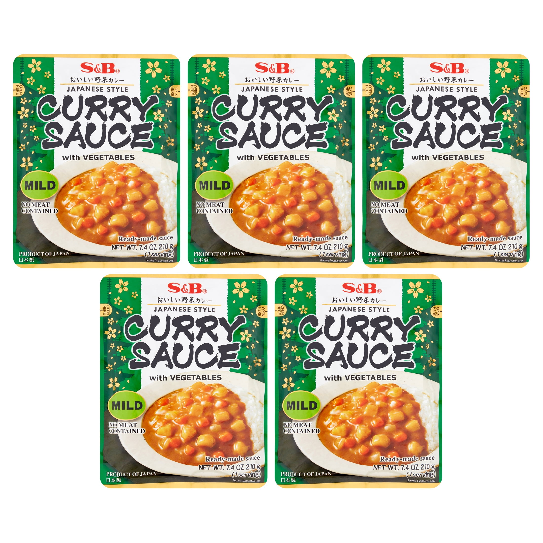 (5 pack) S&B Japanese Style Curry Sauce with Vegetables, Mild Spice, 7.4 oz, Ready-to-Eat, Shelf Stable
