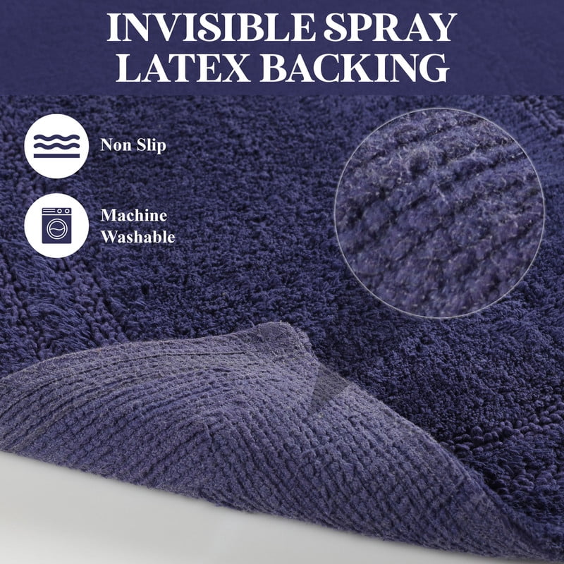 Superior Non-Slip Washable Bath Rug Set, 20" x 30", 24" x 36", Navy Blue