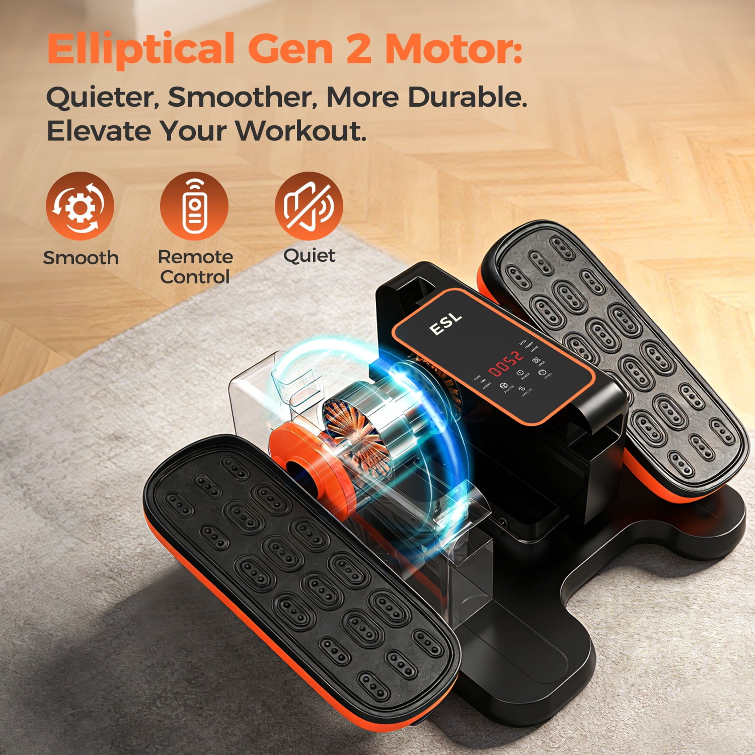 ESL Under Desk Elliptical, Seated Leg Exerciser Machine for Seniors with Pedal Straps and Remote Control