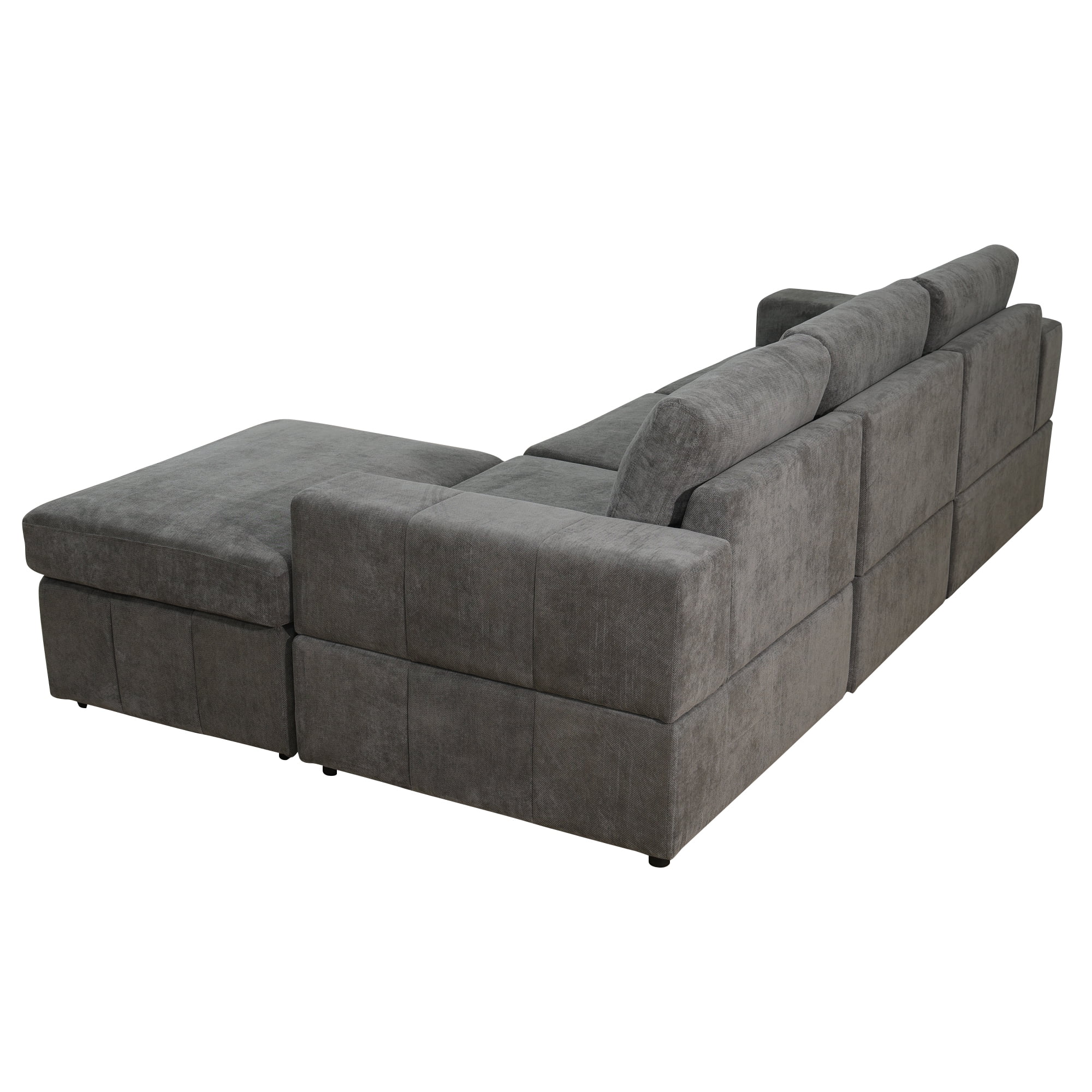 Aukfa 132" Oversized Sectional Sofa, 4 Seater Couch with Ottoman for Living Room, Microfiber, Gray