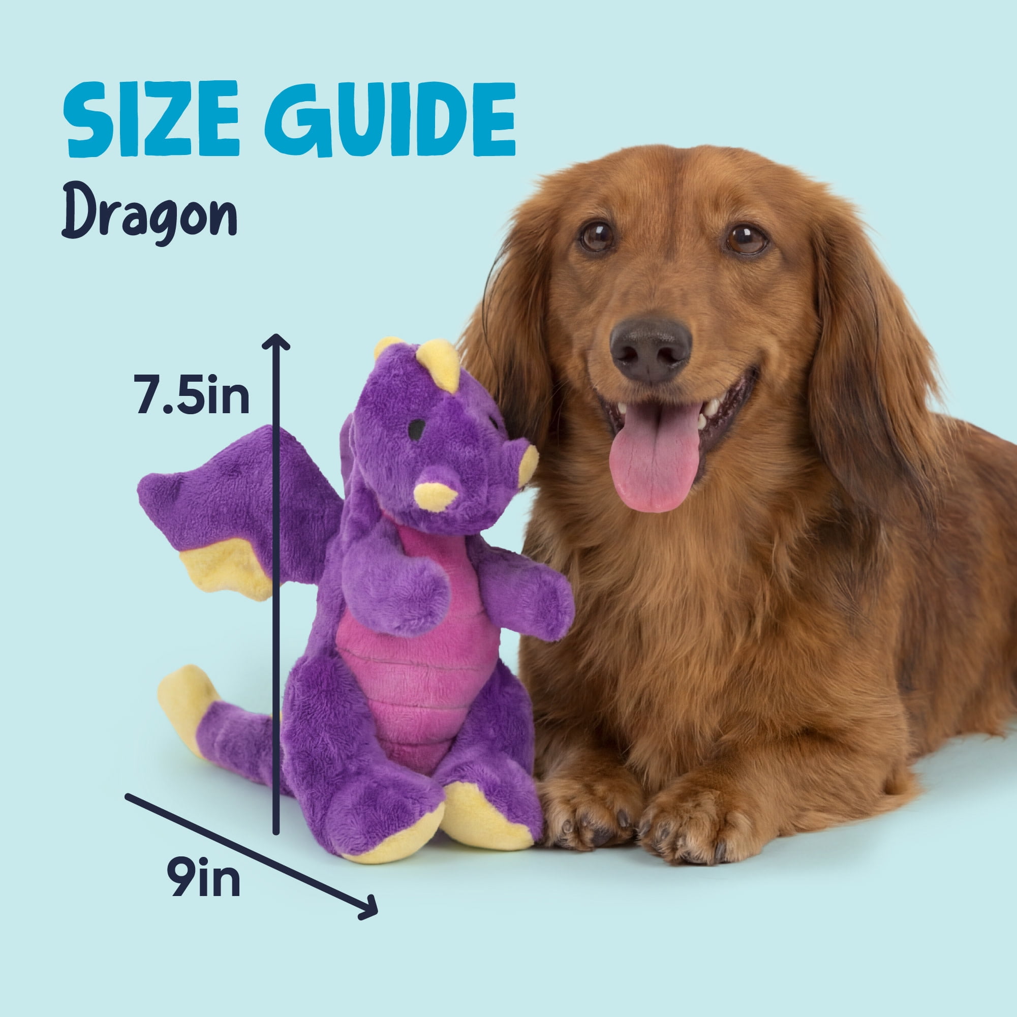 goDog Dragons Sitting Squeaky Dog Toy, Plush with Chew Guard Technology, Purple, Small