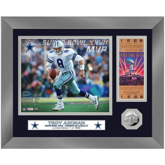 Highland Mint Troy Aikman Dallas Cowboys 13'' x 16'' Super Bowl MVP Ticket Photo Mint