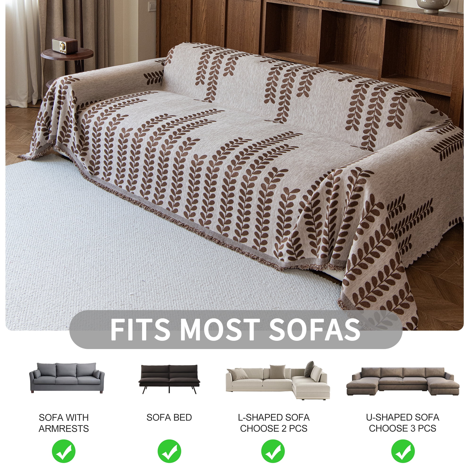Smuge Sofa Cover Couch Cover Protector Slipcover, L Shape 3 Cushion Throw Sofa Towel Furniture Cover for Dogs Cats Home Decor (71"x 118", Light Coffee)