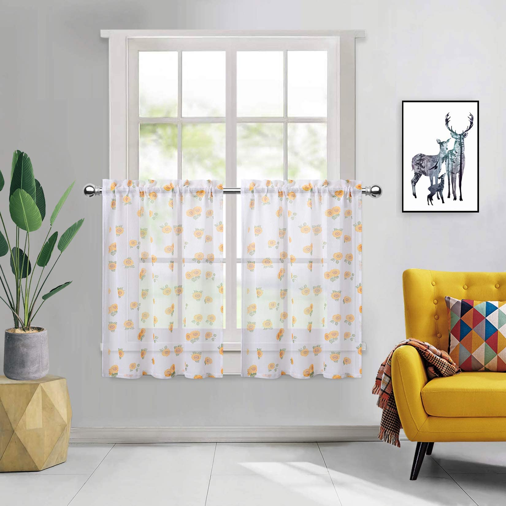 Kitchen Curtains, Sunflower Printed Bathroom Window Curtain, Bobo