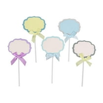 O'Creme Oval-Plaque-with-Ribbon Cake Toppers in Assorted Colors, Total 5 Pieces