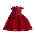 thumbnail image 2 of Girls Spaghetti Strap Dress, Thin Strap Flower Girl Dress with Floral Print, Elegant Tulle Party Gown for Wedding, Birthday and Special Occasions, Age 3-12 Years Wine 130, 2 of 4