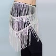thumbnail image 4 of BLTIBY Womens Belly Dance Skirt Fringe Skirts Sparkly Sequin Hip Scarf Party Carnival Costume Rave Festival Outfit Pink Free Size, 4 of 5