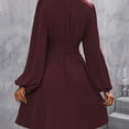 thumbnail image 4 of Ashirexll Midi Dresses for Women, Womens Long Sleeve Dresses, Fashion Casual Solid Color Waist Cinched V-Neck Short Dress, 4 of 4