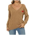 thumbnail image 2 of Amidoa V-Neck Womens Sweater Long Sleeve Yellow Off the Shoulder Heart Knit Lightweight Sweaters Cardigans for Women S, 2 of 4