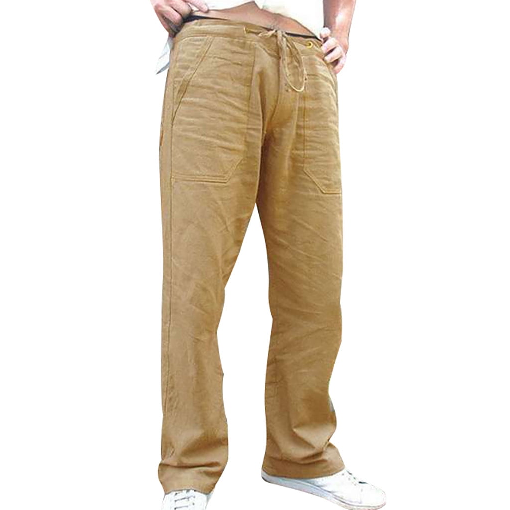 Domple Mens Sport Classic Elastic Waist Zip Front Splicing Casual Pants