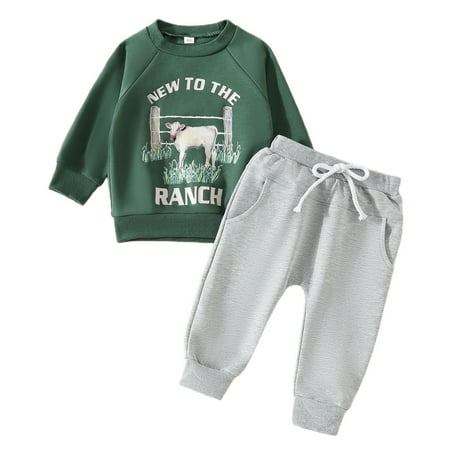 

Girls Outfits Trendy Toddler Boys Long Sleeve Print Shirt Tops And Pants 2Pcs Kids Set&Outfits