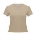 thumbnail image 5 of JIANJIA Spring Tops For Women Summer Solid Color Round Neck Short Sleeve Basic Sexy Trendy Slim Tunic T-shirts Daily-Wear,Beige,M, 5 of 6