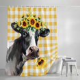 thumbnail image 4 of Sunflowers Cow Shower Curtain Set, Waterproof Shower Curtains for Bathroom, Farm Animal Yellow Buffalo Plaid Washable Fabric Cloth Bath Curtain for Bathtub Decoration with Hooks 72x78 Inches, 4 of 9