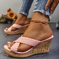 thumbnail image 4 of Rokment Womens Platform Wedge Dress Sandals 2026 Summer Trendy Casual Braided Leather Crooss Band Open Toe Chunky High Heels Slip on for Woman Pink Size 8.5, 4 of 7