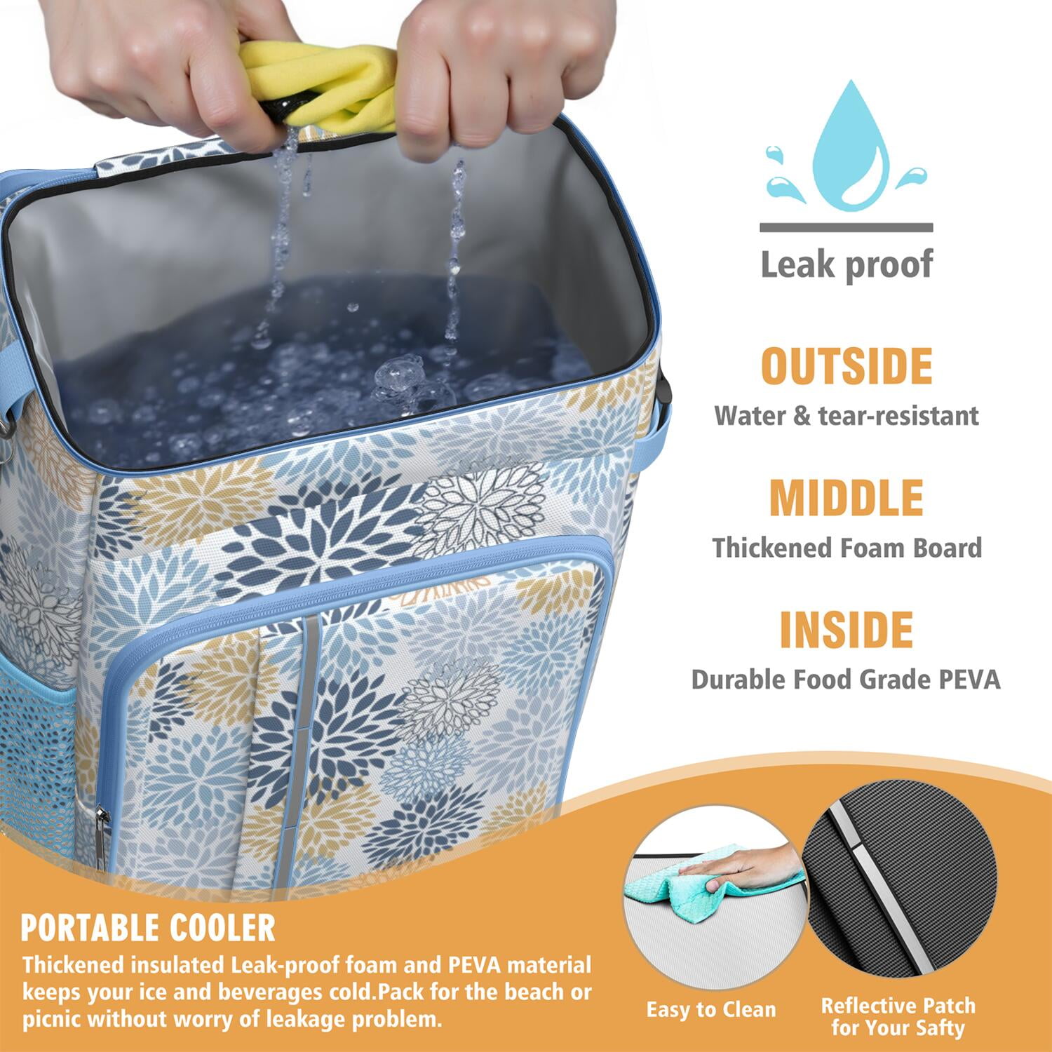 Travel Cooler Bag - Boho Bohemia Pioneer Flower Art Camping Beer Cooler Backpack with Bottle Opener- Waterproof Insulated Picnic Backpacks - Cooler Bag for Beach