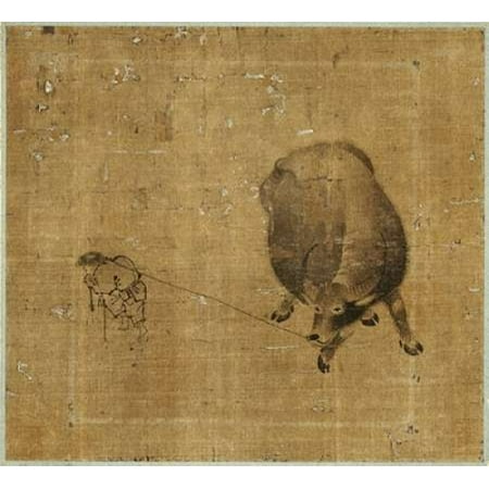 Unknown Buffalo - Small Boy Struggling To Lead a Water Buffalo Poster Print by Unknown