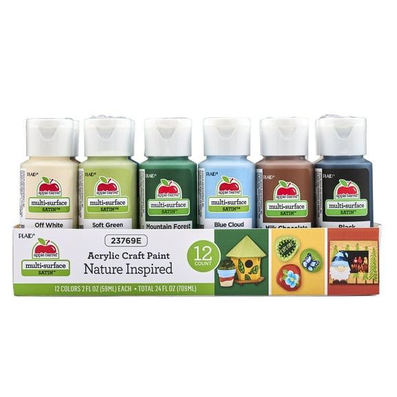 Apple Barrel Multi-Surface Acrylic Craft Paint Set, Nature, Satin Finish, 12 Piece