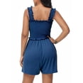 thumbnail image 4 of Vine Summer Romper Jumpsuit Casual One-piece with Pockets,Ruffle Smock Rompers Blue Jumpsuit for Women,Lounge Sets Beach Outfits for Women, 4 of 9