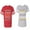 Men Red / Women Heather, variant on Christmas King Queen Unisex Couple Matching Cotton Jersey style T-Shirt Contrasting stripes on sleeves (Men Red / Women Black) (Men S / Women S)